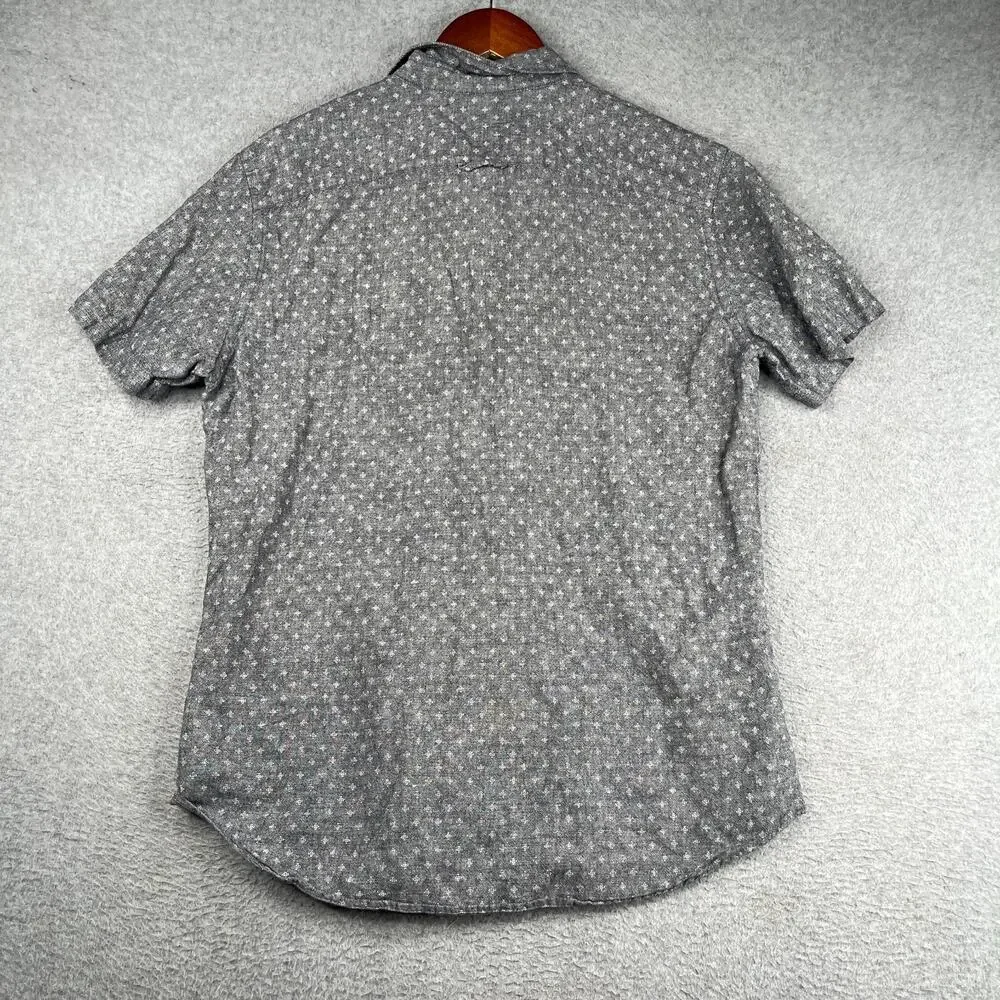 Banana Republic Linen Slim Fit Shirt Gray Casual Button Up Short Sleeve Mens M